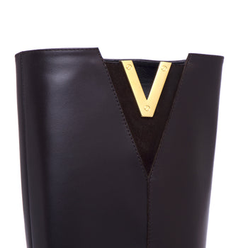 Via Roma 15 leather boot with slit and metal "V". - 4