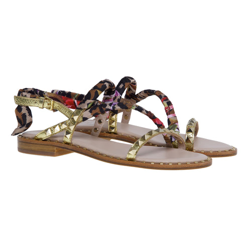 Ash sandal in laminated leather with studs and scarf - 2