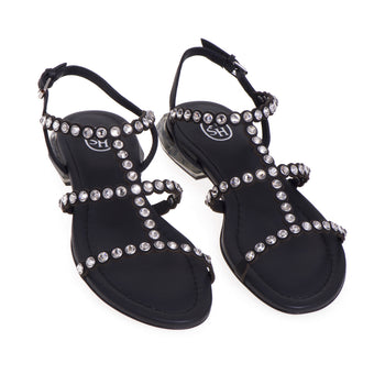 ASH flat sandal in leather with rhinestone studs - 5