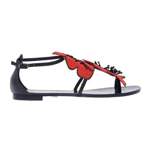 Lola Cruz flat sandal in leather with sequined flower