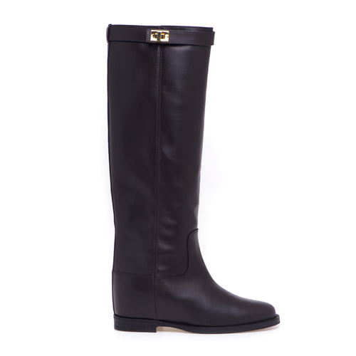 Via Roma 15 leather boot with wedge and strap - 1
